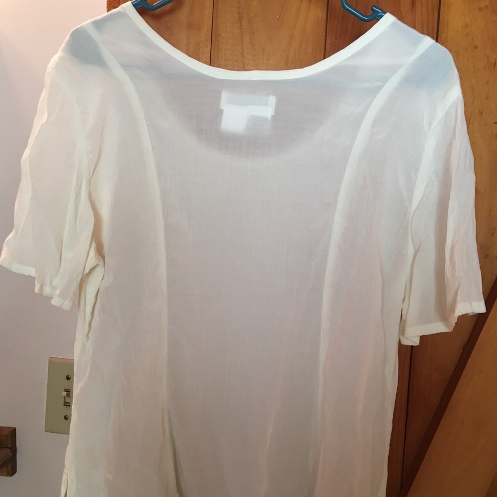 FLAX Linen, white, sheer, short-sleeved tunic top - Picture 4 of 9
